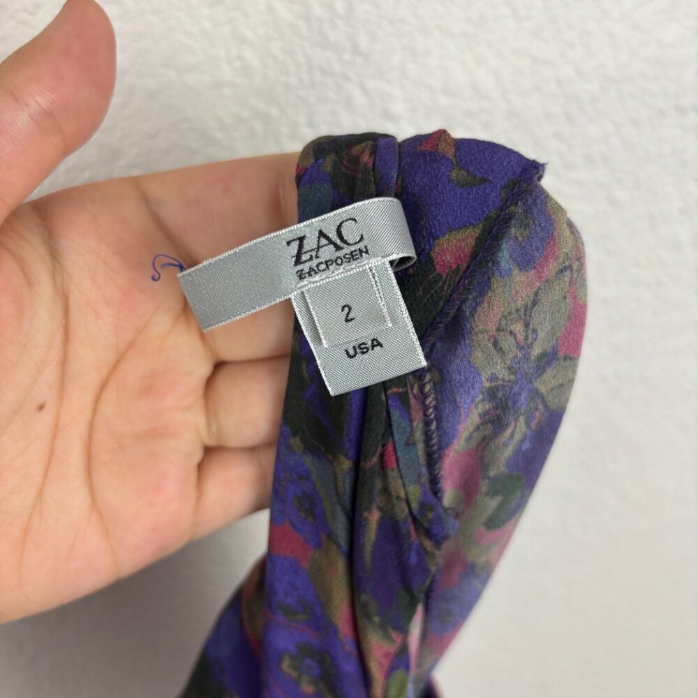 Vinatge ZAC Posen Silk Multicolor Floral Pleated Design Fit & Flare Dress Size 2 - Picture 6 of 10
